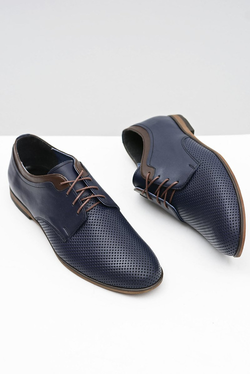 Openwork Men's Leather Semi Shoes Ettore Navy Blue