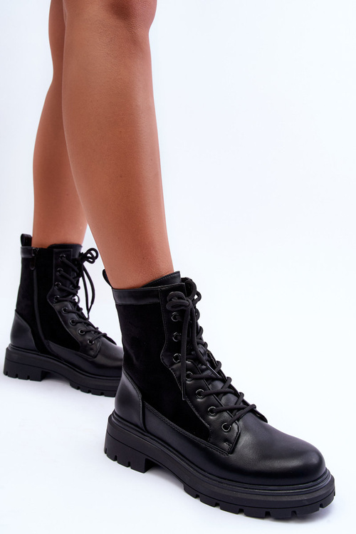 Workery Botki Damskie Skóra Czarne Faustina BM86