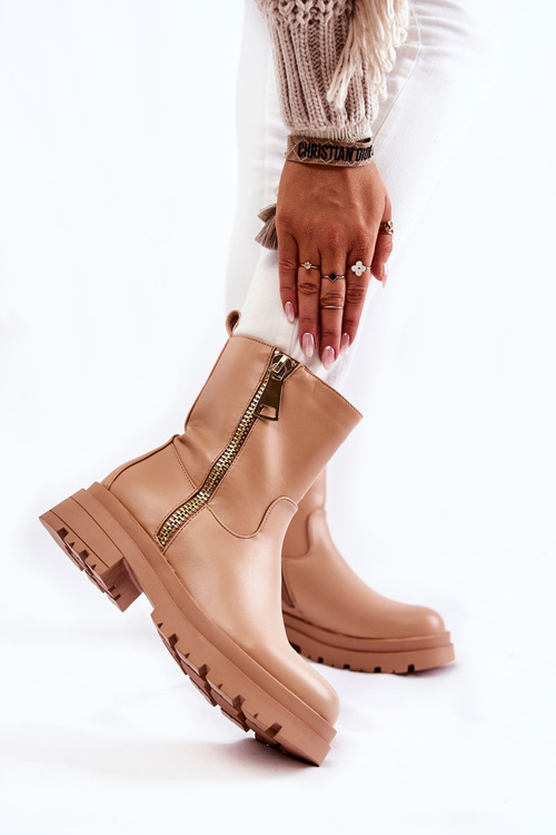 Women's Warm Boots With Zippers Nude Jette