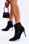 Women's Boots On High Heel With Rhinestones Black Irma