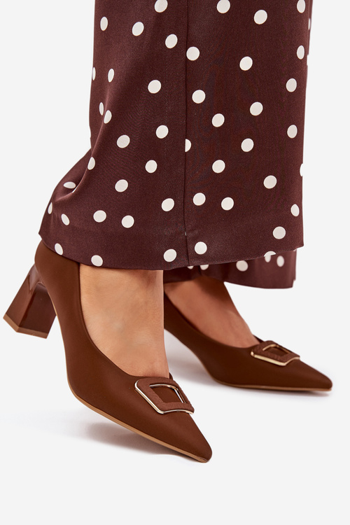 Heels On A Block With Decorative Buckle Brown Seriva