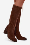Women's Boots Made of Natural Suede Lined Block Heel Sergio Leone KZ25668-S Brown