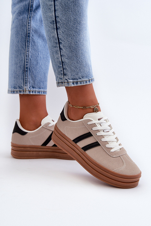 Damskie Sneakersy Na Platformie Beżowo-Czarne Egelia