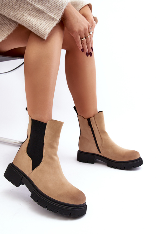 Women's Lined Ankle Boots with Zipper Beige Vesta
