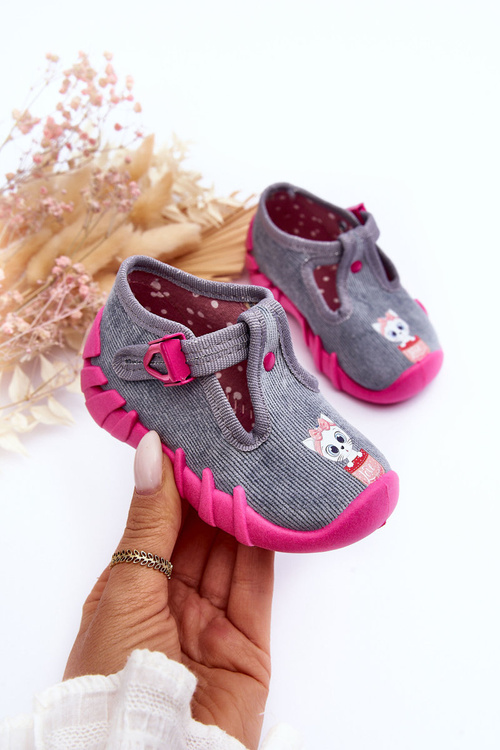 Buty Papcie Befado Kotki 110P480 Szaro-Różowe