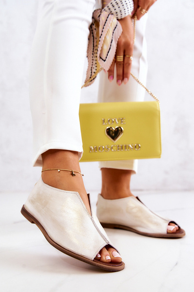 Leather shoes with a zipper Nicole 2718/004 White and Gold