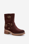 Women's Ankle Boots On Low Heel With Buckles Brown Zudra