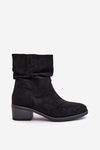 Warm women's ankle boots with gathered upper on low heel black Zinanya