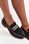 Leather Lacquered Ladies Moccasins With Separate Detail D&A MR52-173 Black