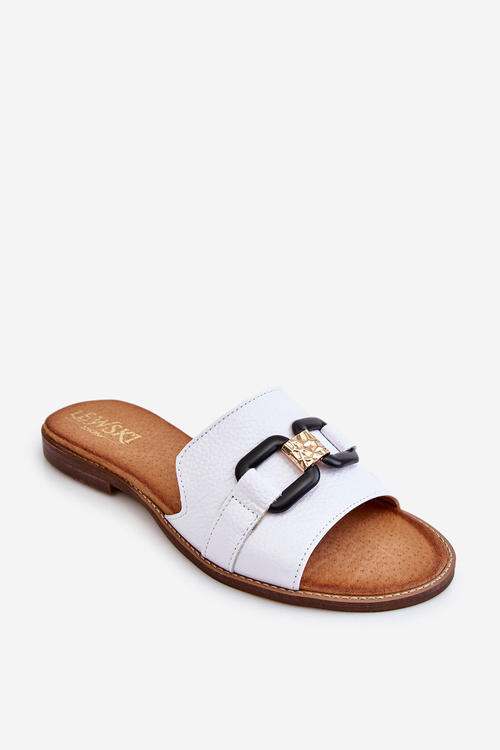 Leather Women's Slippers Leewski Shoes 3270 White