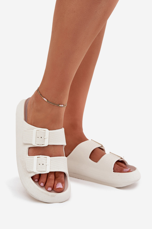 Ladies Foam Slides With Buckles Vinceza 76056 White