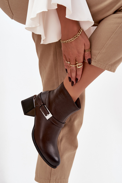 Leather Women's Boots with Heel with Buckle Zazoo 60562 Chocolate