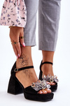 Fashionable Sandals With Crystals On Chunky Heels Black Garrett