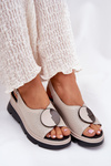Leather Women's Wedge Sandals with Decoration S.Barski LR51-788 Beige