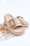 Women's Leather Slippers With A Buckle Beige Devia