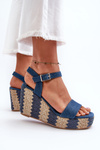 Women's Denim Wedge Sandals with Braid Blue Reviala