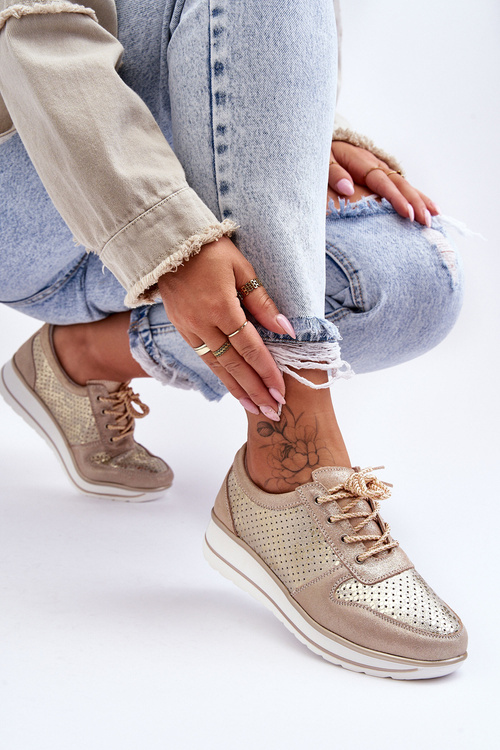 Leather Sport Shoes with Perforation S.Barski AL22246 Gold