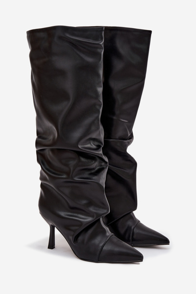 Insulated slip-on women's boots with heel with ruching Black Angelica