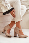 Leather Pumps With Pointed Toes On Heel Beige Laura