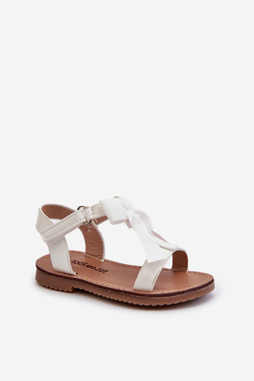 White Kids' Patent Sandals with Bow and Velcro Strap Joratia