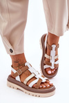 Leather Flat Sandals Maciejka 06101-11 White-Brown