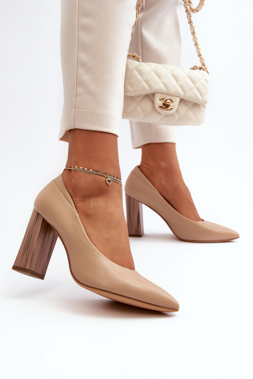 Elegant Pumps On A Decorative Heel Sergio Leone PB217 Dark Beige