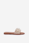 Women's Flat Sandals With Decorative Beads Beige Aricca