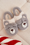 Furry slippers with bear motif gray Galine