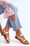 Women's Flat Sandals With A Decorative Belt Gold Berry