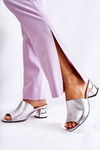 Leather Women's Slippers On Heel Silver Perry