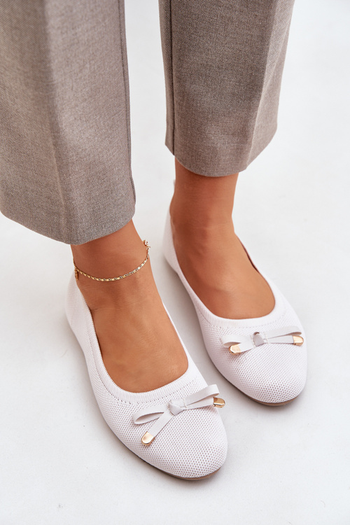 Mesh Ballet Flats With Bow Light Beige Bianila