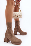 Women's ankle boots with chunky heel and platform in dark beige Adelles