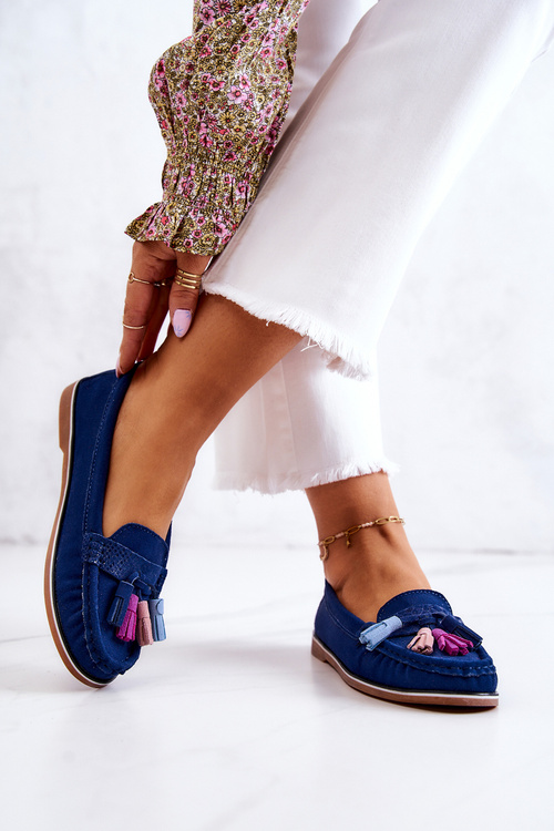 Women's Suede Loafers With Fringes Navy Laressa