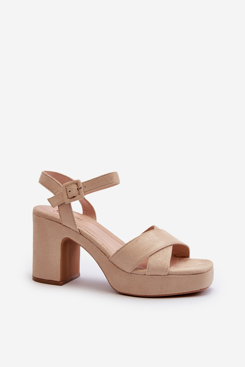 Women's Sandals in Faux Suede with Block Heel and Platform in Light Beige Sakane