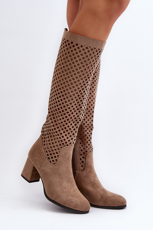 Beige Suede High Heel Lace-up Boots Jolenna