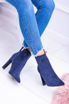 Navy Blue Suede Stiletto Boots Medea