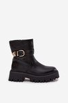 Insulated Women's Ankle Boots with Gold Buckle Black Elanore