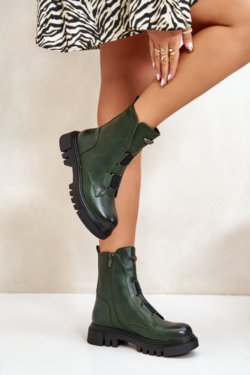 Warm Women’s Worker Boots with Zipper Eco Leather Green Mailyra