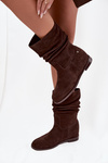 Leather Suede Women's Boots with Ruching Insulation Maciejka K7211-02 Chocolate