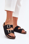 Women's Sandals With Golden Buckles And Stitching Black Lunera