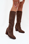 Suede Knee High Boots With Zip Brown Lissara