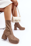 Women's ankle boots with chunky heel and platform in dark beige Adelles