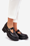 Eko Skórzane Półbuty Na Platformie I Płaskim Obcasie Z Klamrą Czarne Venda