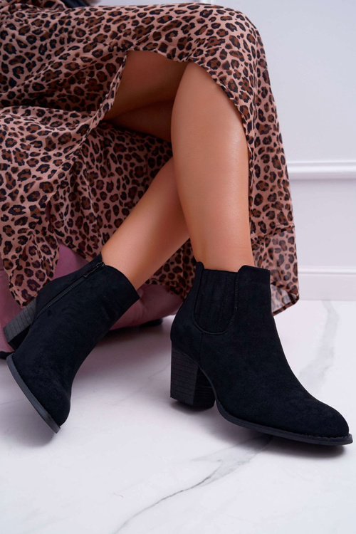 Women's Heeled Boots Suede Black Gomen
