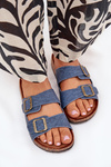 Ladies Slippers On Cork Platform With Buckles Dark Jeans Vesina