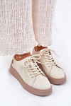 Women's Leather Sneakers On Platform Vinceza 88018 Beige