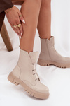 Fleece Lined Women's Worker Boots with Zip Eco Leather Light Beige Mailyra