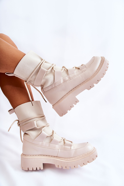 Botki Workery Damskie Skarpetkowe Beżowe Fallor