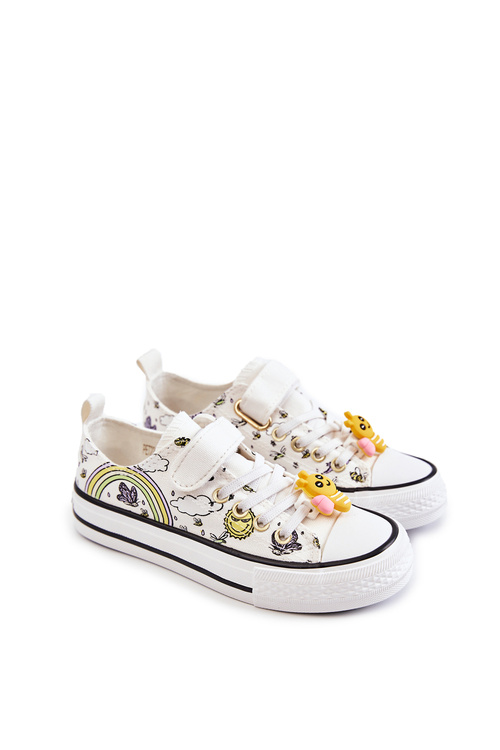 Children's Sneakers With Velcro Print White Lace
