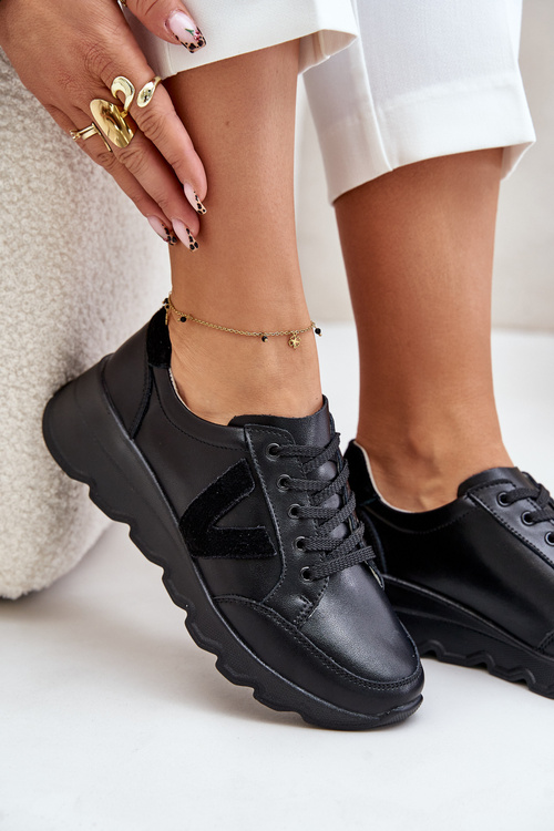 Leather Women's Sports Shoes Vinceza 7918 Black